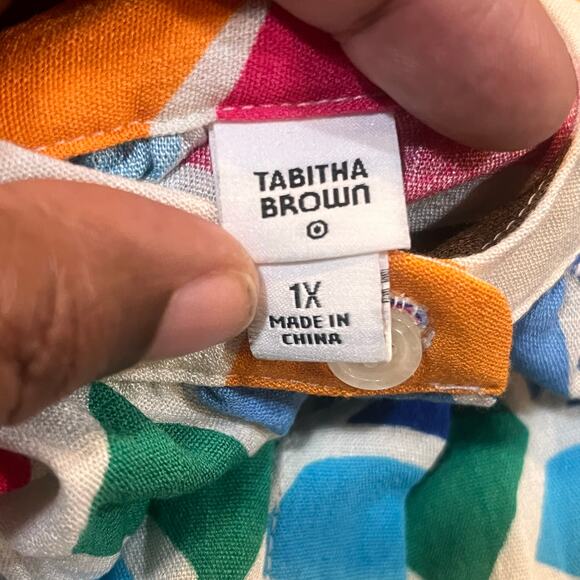 Tabitha Brown Tunic Top Cover Up Size 1X Multicolored Print Button Front - Picture 5 of 7
